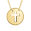 14k Yellow Gold Mini Disc Cross Necklace