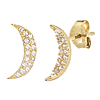 14k Yellow Gold Crescent Moon CZ Stud Earrings