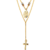 14k Tri-color Gold Virgin Mary and Cross with Beads Duet Necklace 18in
