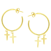14k Yellow Gold Hoop Earrings with Dangling Crosses Diamond Accents