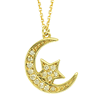 14k Yellow Gold 1/6 ct tw Diamond Half Moon and Star Necklace