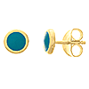 14k Yellow Gold Turquoise Enamel Round Stud Earrings