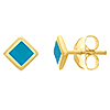 14k Yellow Gold Turquoise Enamel Square Stud Earrings