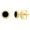 14k Yellow Gold Black Enamel Round Stud Earrings
