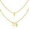 14k Yellow Gold Layered Dangle Crosses Duet Necklace 22in