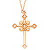 14k Rose Gold Ornate 1/10 ct Diamond Cross Necklace 18in