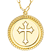 14k Yellow Gold Round Cut-out Budded Cross Medal Necklace