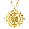 14k Yellow Gold Round Compass Paper Clip Link Necklace
