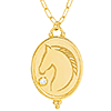 14k Yellow Gold .03 ct tw Diamond Oval Horse Necklace