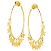 14k Yellow Gold Round Hoop Earrings With Dangling Stars And Diamonds