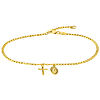 14k Yellow Gold Cross and Virgin Mary Anklet Adjustable 9-10in