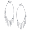 14k White Gold Round Hoop Earrings With Dangle Bars