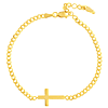 14k Yellow Gold Ladies' Sideways Cross on Curb Chain Link Bracelet