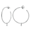 14k White Gold Open Hoop Earrings with Diamond Bezel Dangle
