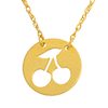 14k Yellow Gold Tiny Cut-out Cherries Disc Necklace