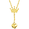 14k Yellow Gold Kid's Crown and Heart Dangle Necklace
