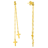 14k Yellow Gold Dangle Crosses Double Strand Earrings High Polish