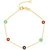 14k Yellow Gold Red Blue Green Evil Eye Charm Bracelet