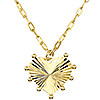 14k Yellow Gold Fluted Heart Paper Clip Chain Necklace Bead Accents