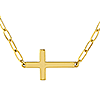 14k Yellow Gold Sideways Cross Slender Paper Clip Necklace
