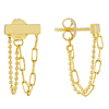 14k Yellow Gold Paper Clip and Bead Chain Bar Front To Back Earrings