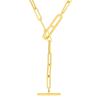 14k Yellow Gold Dangle T Bar Necklace with Paper Clip Links