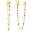 14k Yellow Gold Front to Back White Enamel Bead Earrings