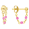 14k Yellow Gold Small Front to Back Pink Enamel Bead Earrings