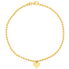 14k Yellow Gold Bead Link Dangle Heart Bracelet 7.5in