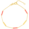 14k Yellow Gold Pink Enamel Alternating Bar Station Bracelet