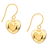 14k Yellow Gold Puffed Heart Dangle Earrings With Sheperd Hooks