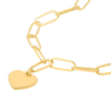 14k Yellow Gold Heart Charm Paper Clip Bracelet 7.5in