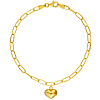 14k Yellow Gold Puff Heart Paper Clip Bracelet
