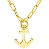 14k Yellow Gold Anchor Pendant Paper Clip Necklace