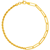 14k Yellow Gold 50/50 Mixed Paper Clip and Rope Chain Bracelet