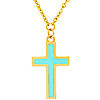 14k Yellow Gold Light Turquoise Enamel Cross Necklace