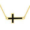 14k Yellow Gold Black Enamel Sideways Cross Necklace