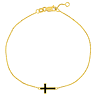 14k Yellow Gold Black Enamel Sideways Cross Bracelet