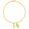 14k Yellow Gold Virgin Mary Medal and Cross Bead Bracelet