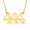 14k Yellow Gold Angel Number 444 Necklace for Protection