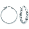 14kt White Gold 1in Diamond-cut In and Out Hoop Earrings 3mm
