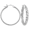 10kt White Gold 1 1/2in Diamond-cut In and Out Hoop Earrings 3mm