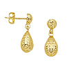 14kt Yellow Gold 3/4in Textured Dangle Teardrop Earrings