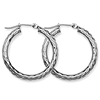 10kt White Gold 1 1/8in Diamond-cut Hoop Earrings 3mm