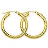 10kt Yellow Gold 1 1/8in Diamond-cut Hoop Earrings 3mm