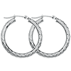 10kt White Gold 3/4in Diamond-cut Hoop Earrings 3mm