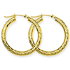 10kt Yellow Gold 3/4in Diamond-cut Hoop Earrings 3mm