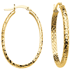 14k Yellow Gold 1 1/4in Diamond-cut In and Out Oval Hoop Earrings 3mm