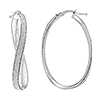 Sterling Silver Wavy Glitter Oval Hoop Earrings 1.25in