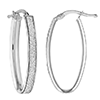 Sterling Silver Small Oval Glitter Hoop Earrings 1in